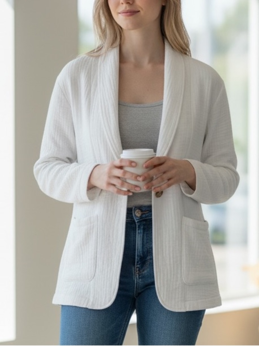 NWT: LA Designer 100% Cotton Gauze Open-Front Summer Beach Jacket